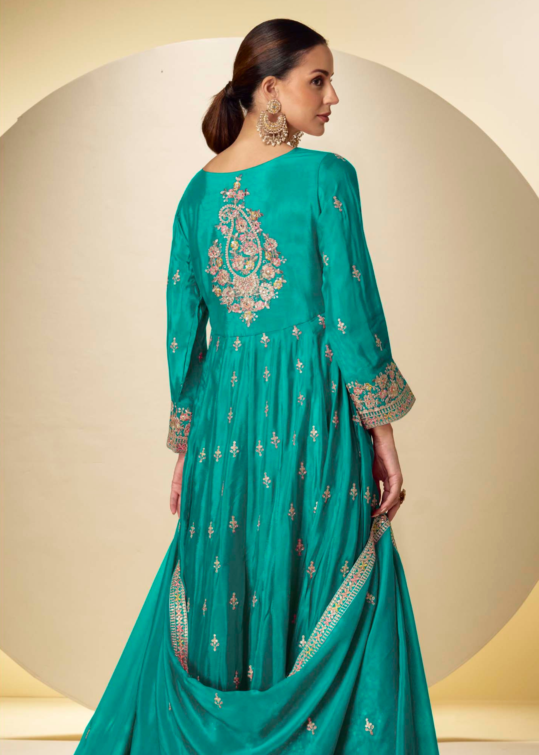 Peacock Green Chinon Salwar Suit