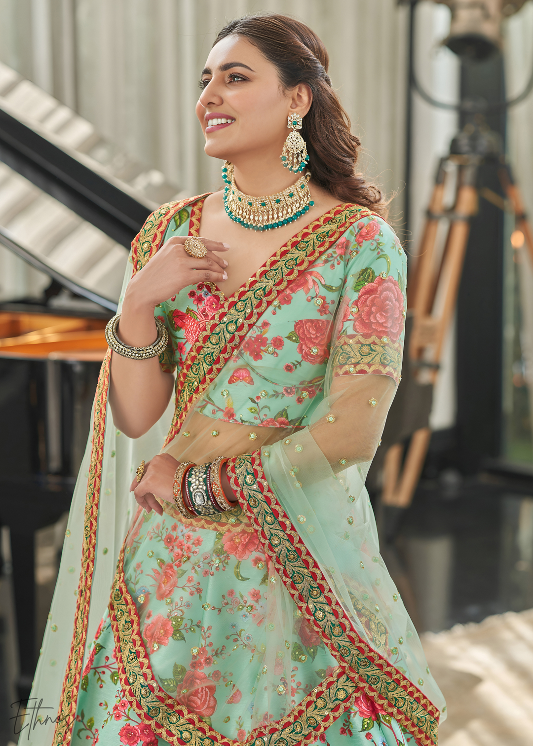 Chinoise Green Silk Lehenga With Dupatta