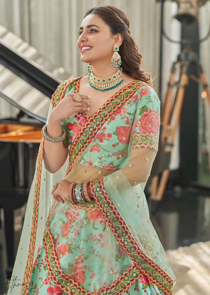 Chinoise Green Silk Lehenga With Dupatta