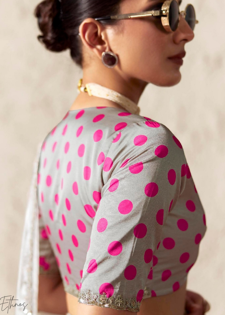 Silver Grey Embroidered Glass Tissue Designer Saree