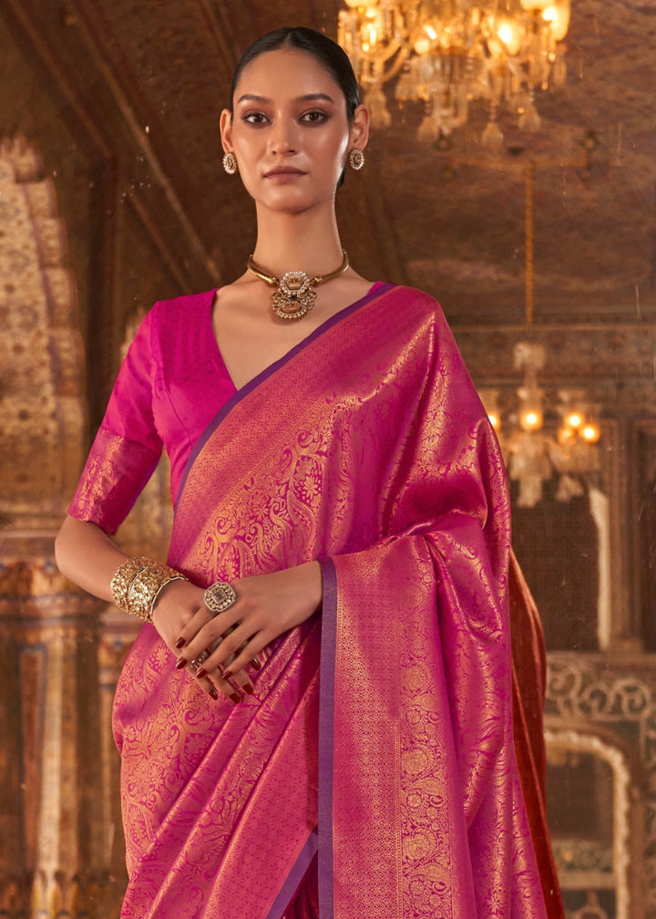 Barbie Pink Handloom Weaving Silk Saree