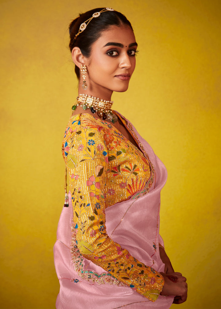 Soft Pink Glass Tissue Silk Saree