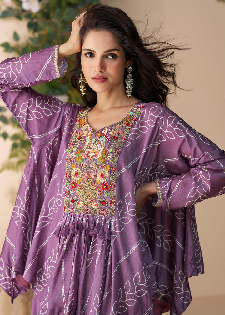 Lavender Purple Premium Chinon Silk Kurta with Pant