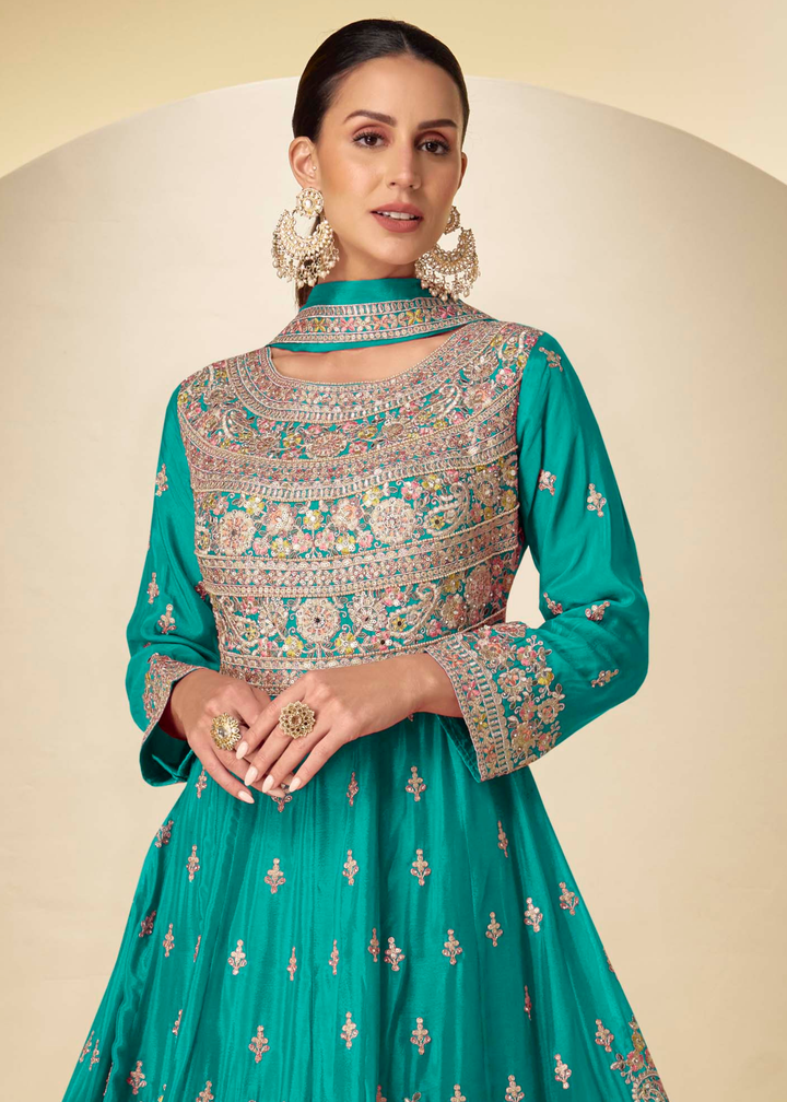 Peacock Green Chinon Salwar Suit