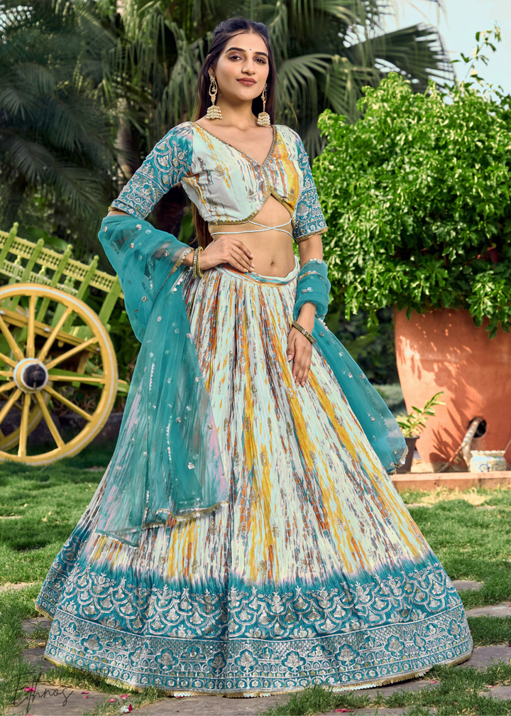 Maya Blue Chinon Silk Lehenga Choli
