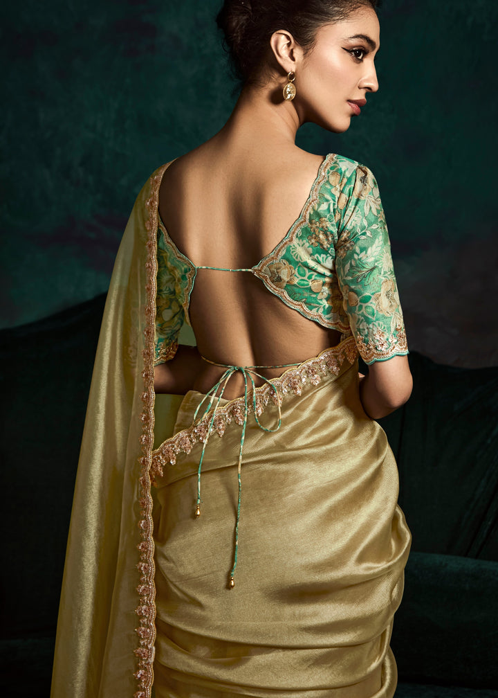 Golden Silk Saree With Sequins