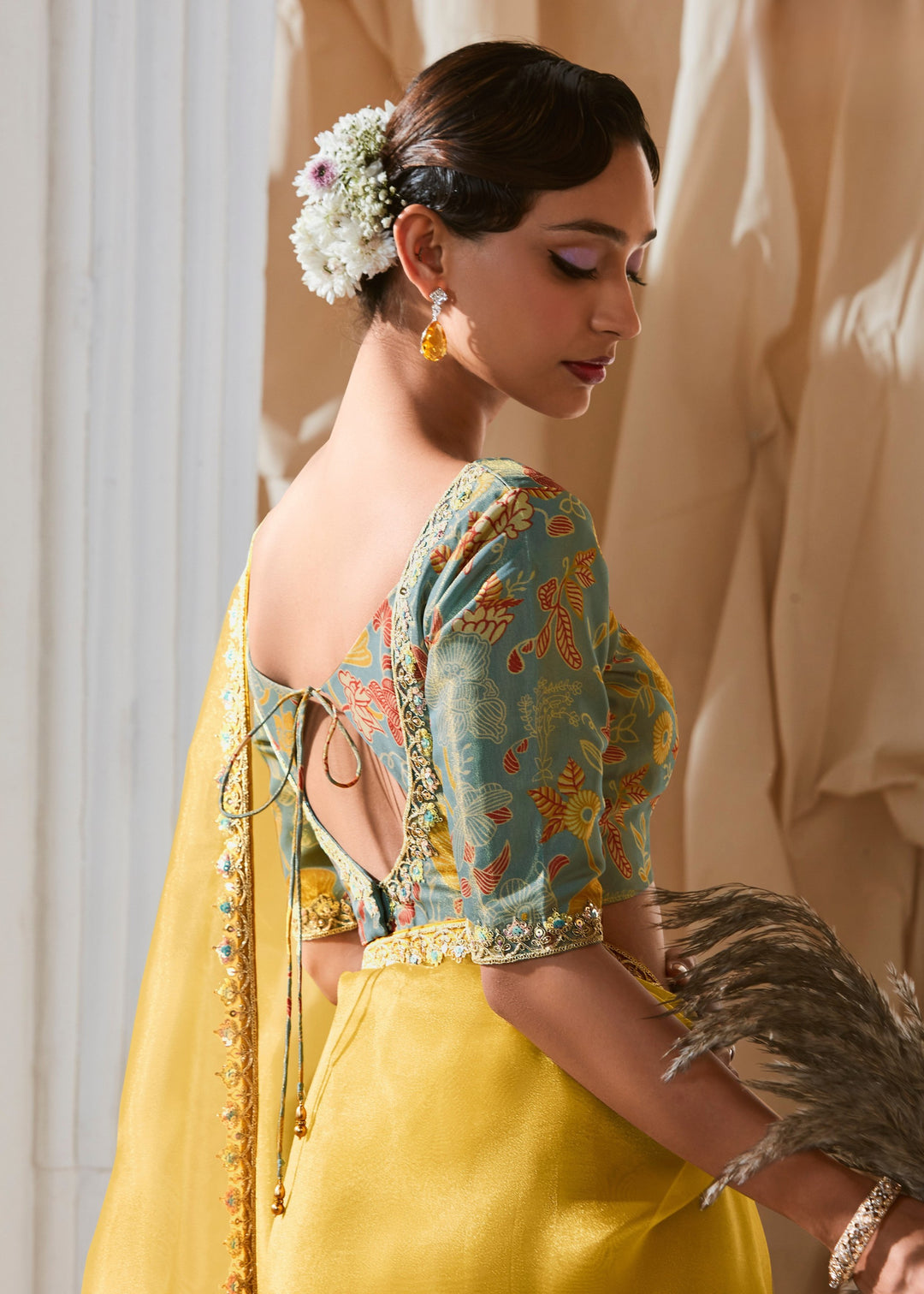 Canary Yellow Fancy Silk Saree With Printed Blouse