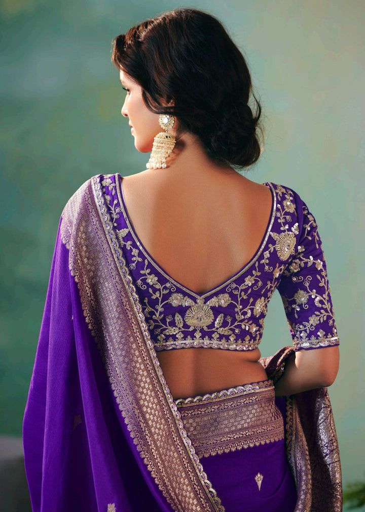 Royal Purple Pure Viscose Dola Silk Saree with Zari Weaving & Embroidered Blouse