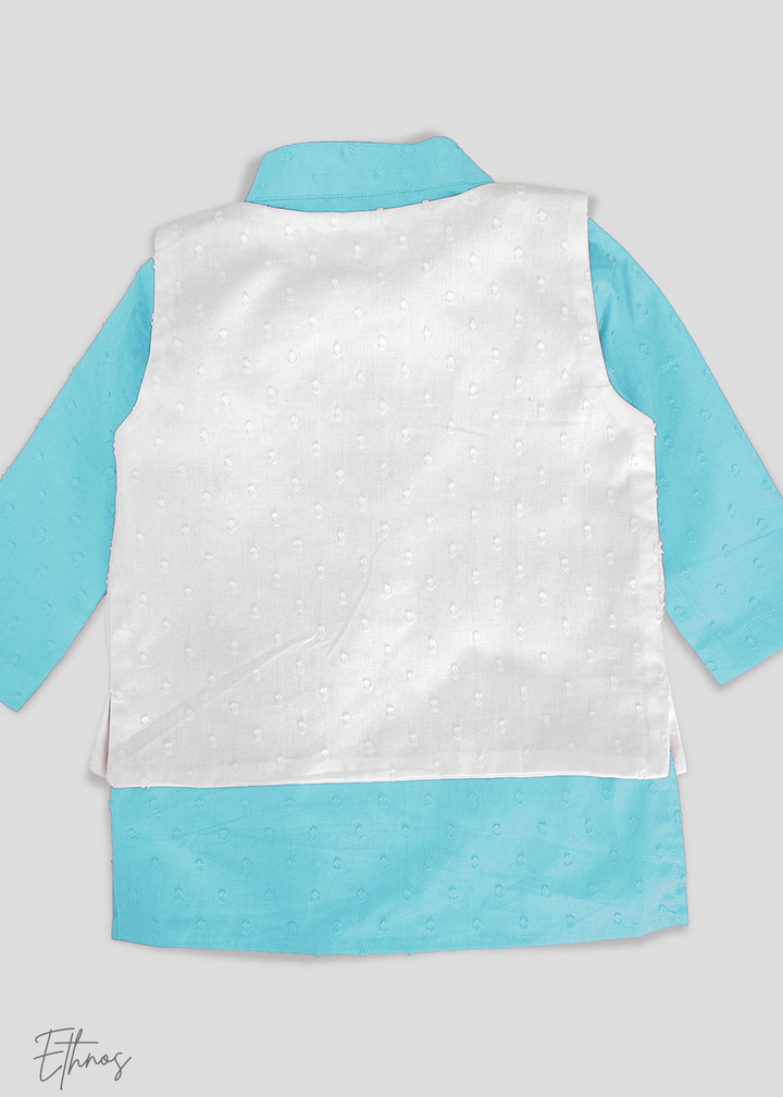 Organic Cotton Blue & White kurta Set with Jacket - Floral
