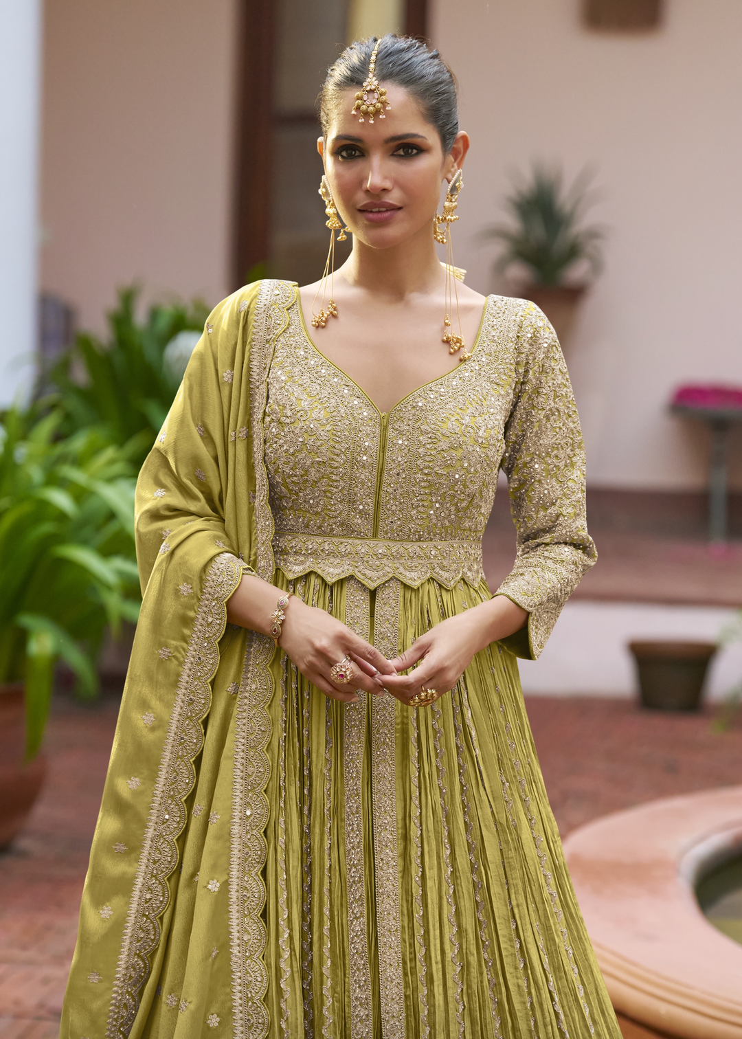 Pistachio Green Chinon Salwar Suit