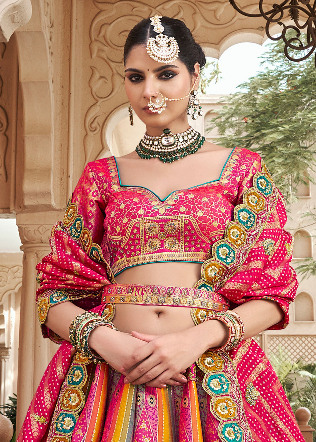 Pink Banarasi Silk Lehenga with Zarkan & Cutwork