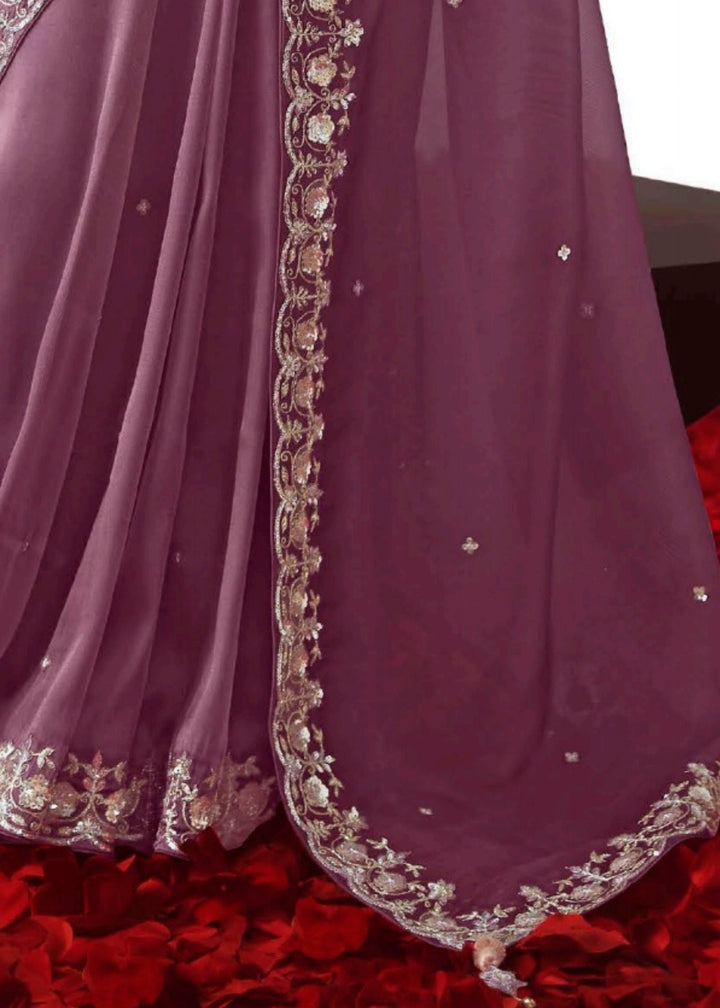 Tacao Purple Fancy Fabric Silk Saree With Hand Embroidered Work And Cut Work Border