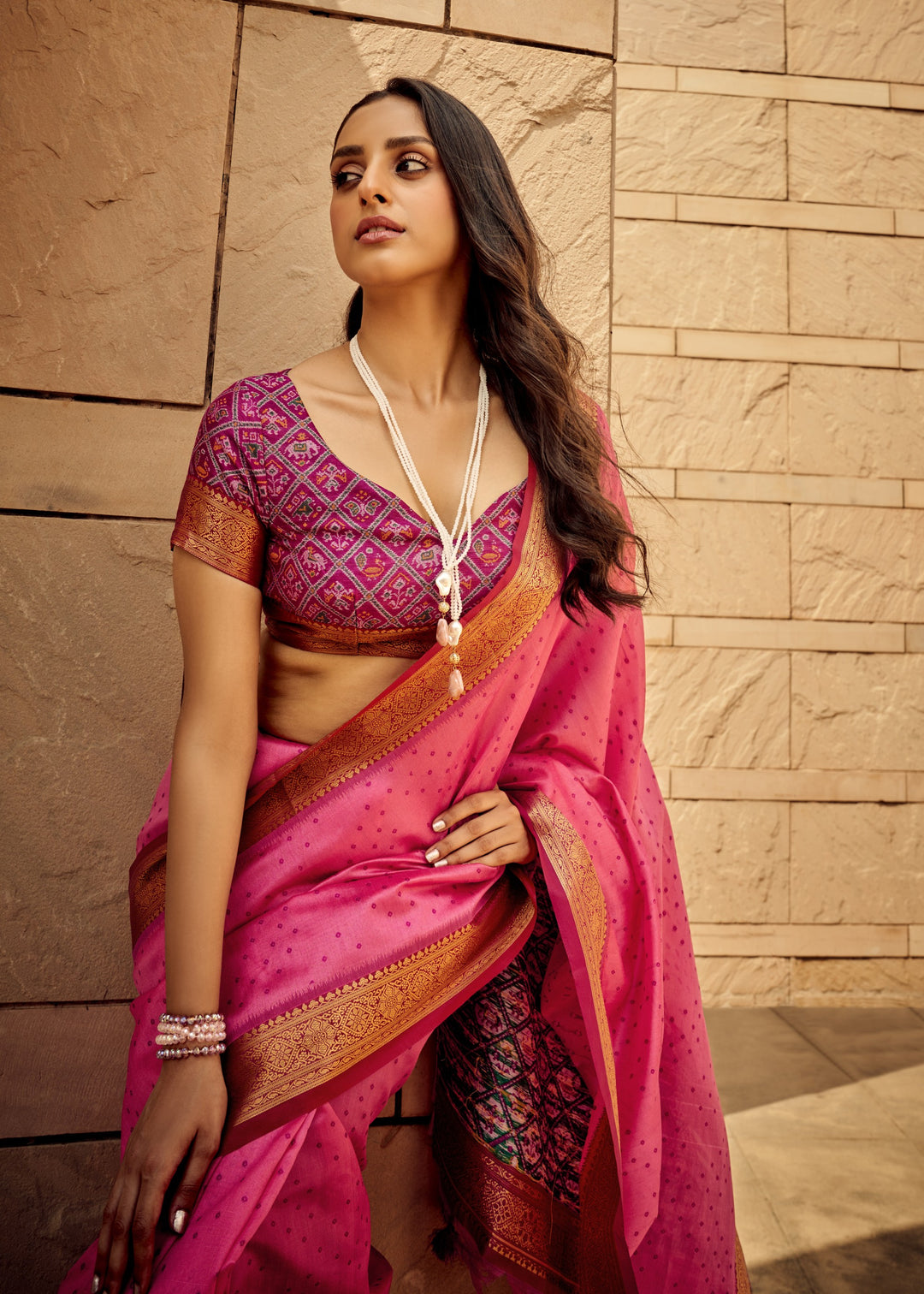 Pink Handloom Weaving Silk Saree