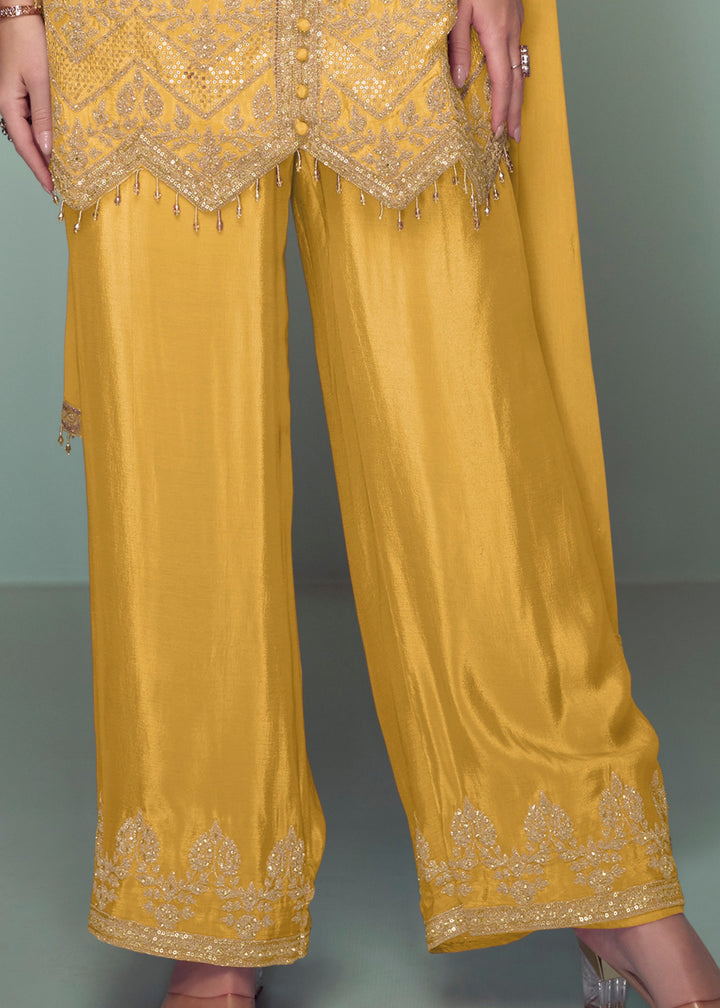 Canary Yellow Chinnon Silk Palazzo Suit