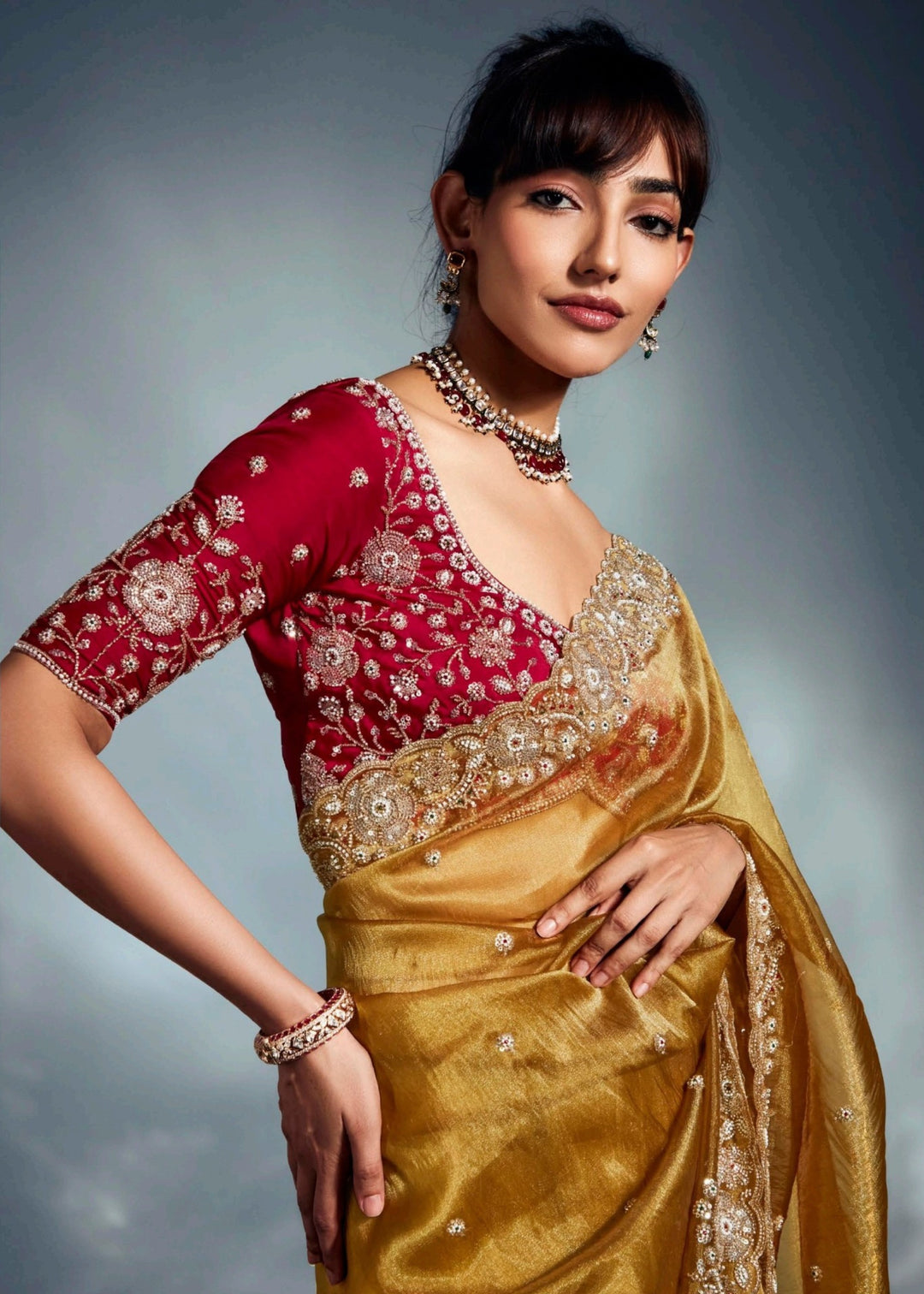 Goldenrod Pure Fancy Saree with Hand Worked Border