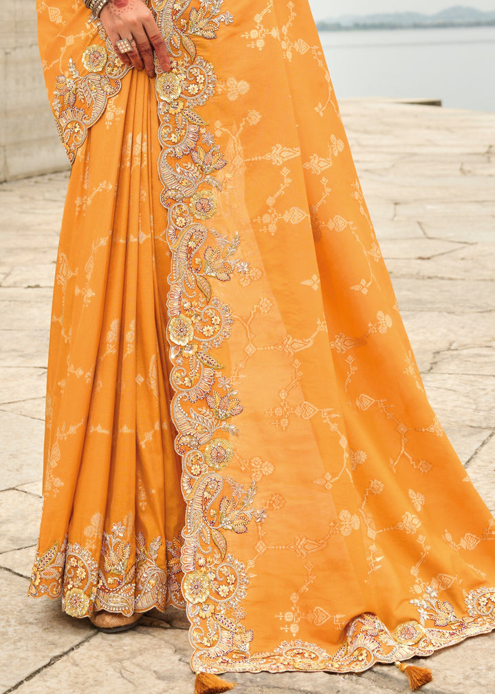 Orange Viscose Tissue Silk Saree With Embroidery Cut Work Border And Sequence Work
