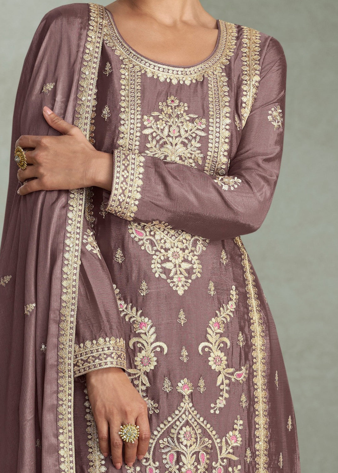 Purple Wine Premium Chinon Silk Salwar Suit