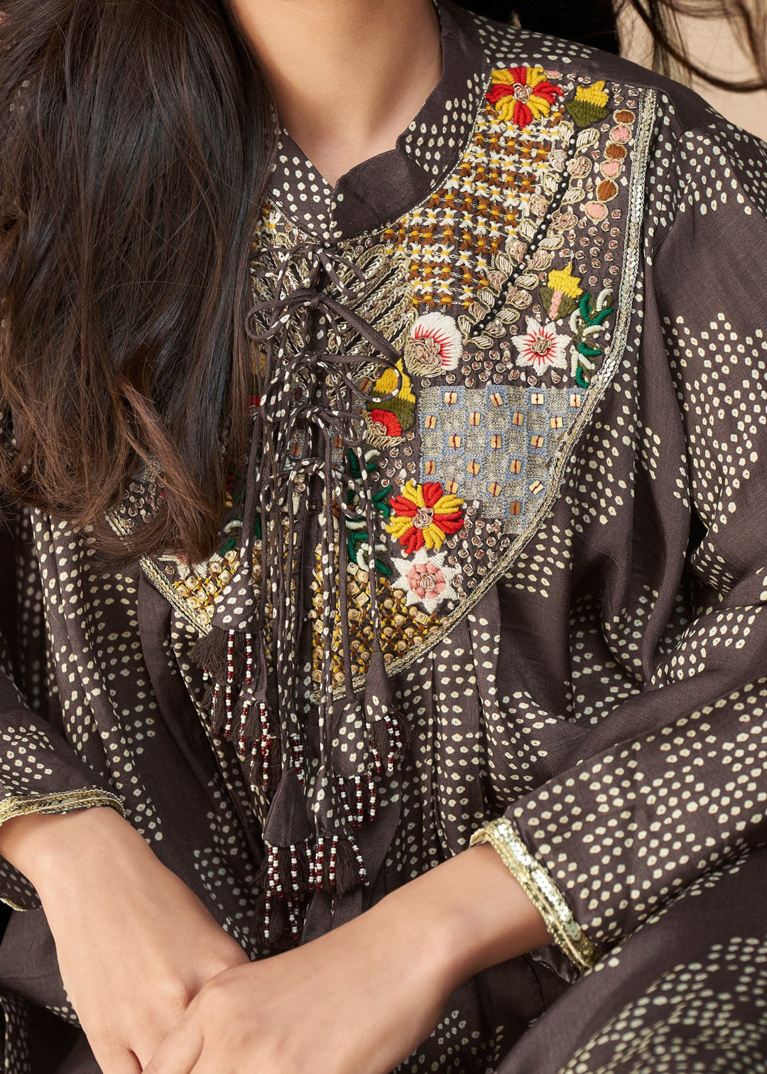 Dark Brown Premium Chinon Silk Kurta with Pant