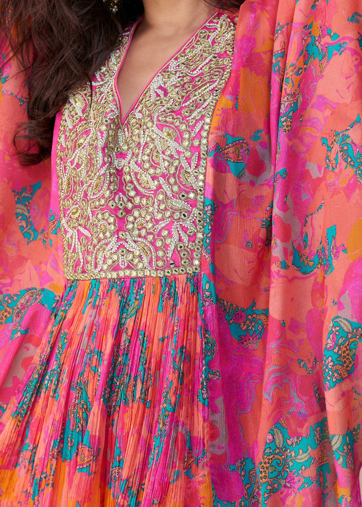 Vibrant Multicolor Premium Chinon Silk Kurta with Pant