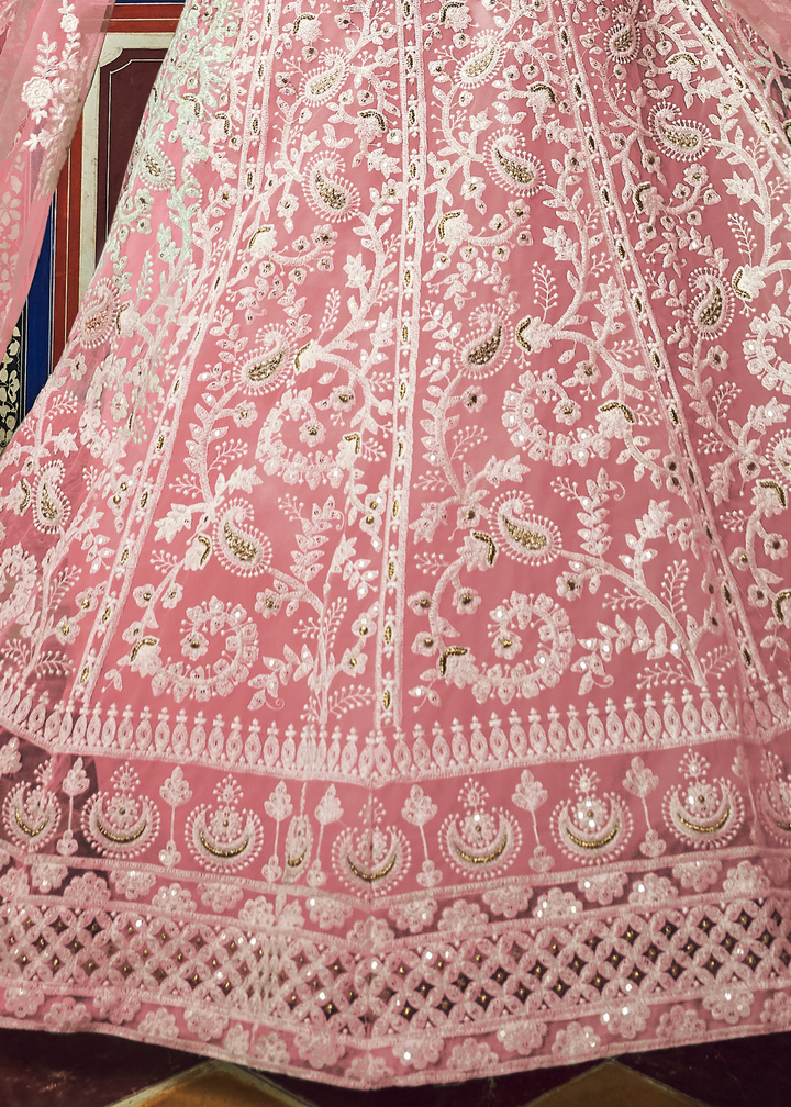 Crepe Pink Soft Net Lehenga Choli with Thread & Pearl work