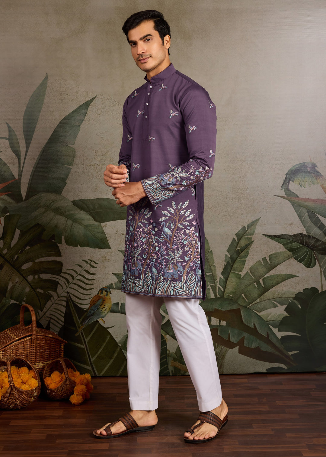 Dusty Plum Mens Silk Kurta with Pant