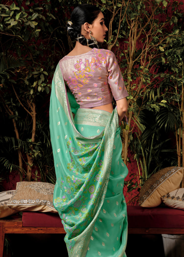 Cool Green Zari Woven Dola Silk Saree with Designer Pallu