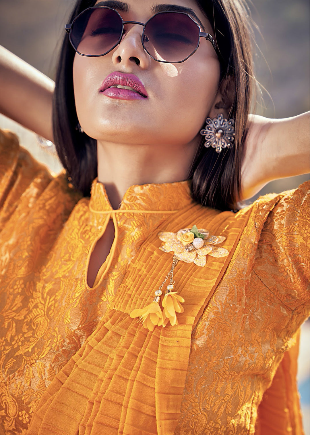 Sunflower Yellow Crush Silk Saree With Beautiful Blouse