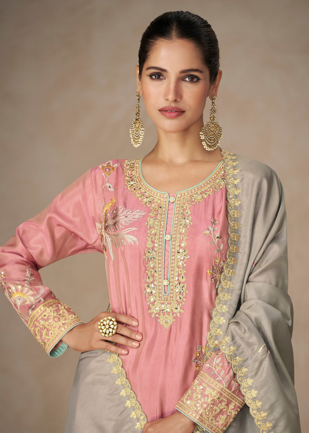 Dusty Rose Pink Premium Simar Silk Salwar Suit