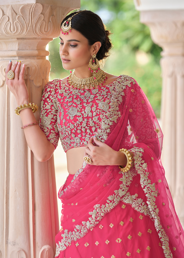 Cerise Pink Soft Net Lehenga Choli with Dori & Sequins work