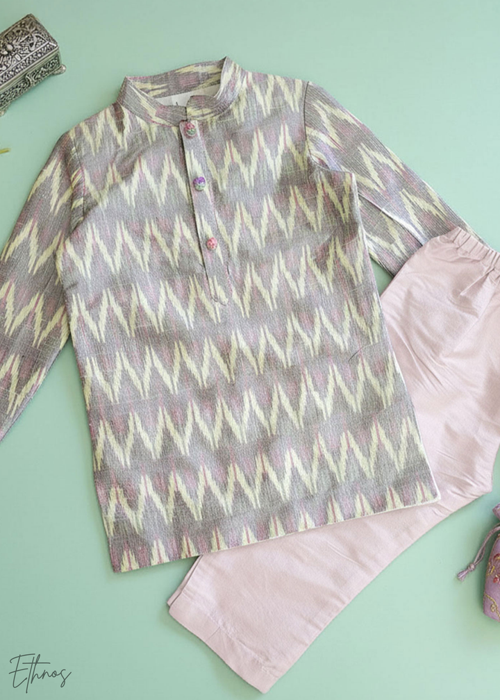 Raw Silk Lilac Ikat Kurta with Pajama