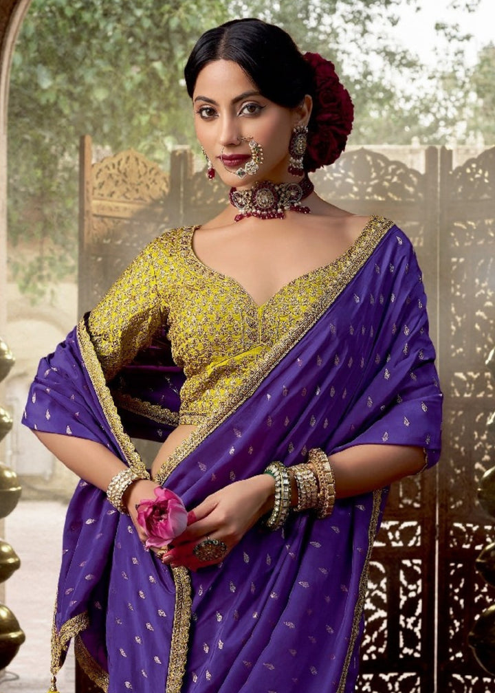 Purple Pure Viscous Crepe based fabric with Hand dying & Butti weaving Saree