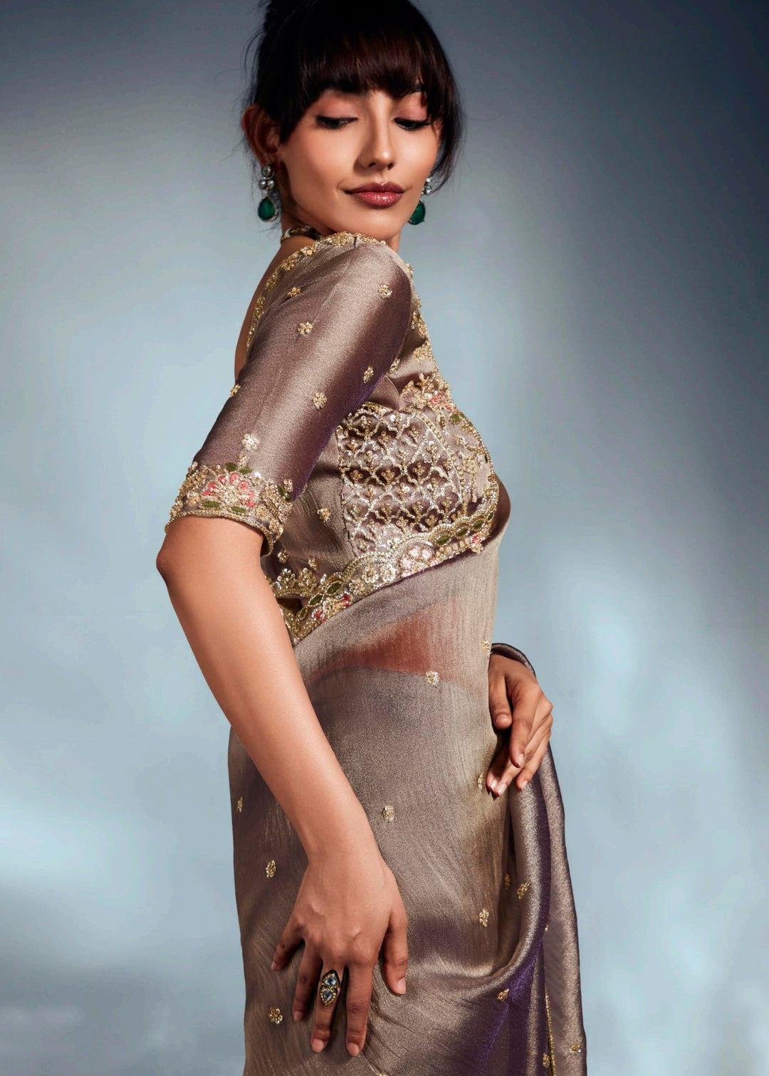 Fawn Pure Fancy Saree with Hand Worked Border