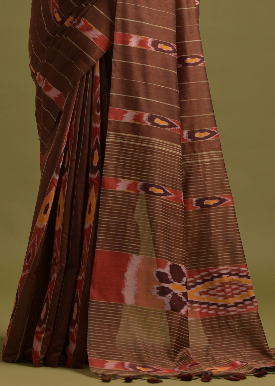 Coffee Brown Soft Ikkat Cotton Saree