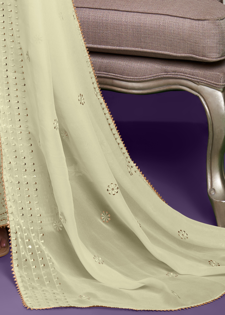 Blonde Yellow Georgette Sharara Suit with Thread, Sequins & Khatli work