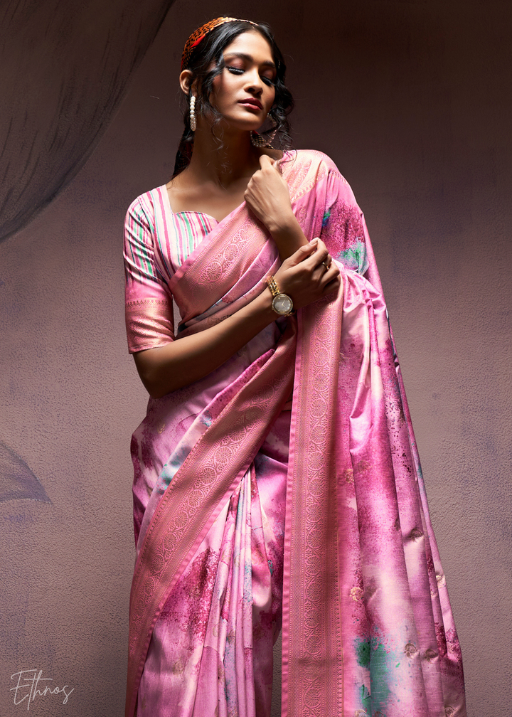 Shocking Pink Handloom Weaving Silk Saree
