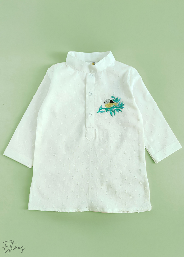 Organic Cotton Textured White Kurta with Pant - Birdsong
