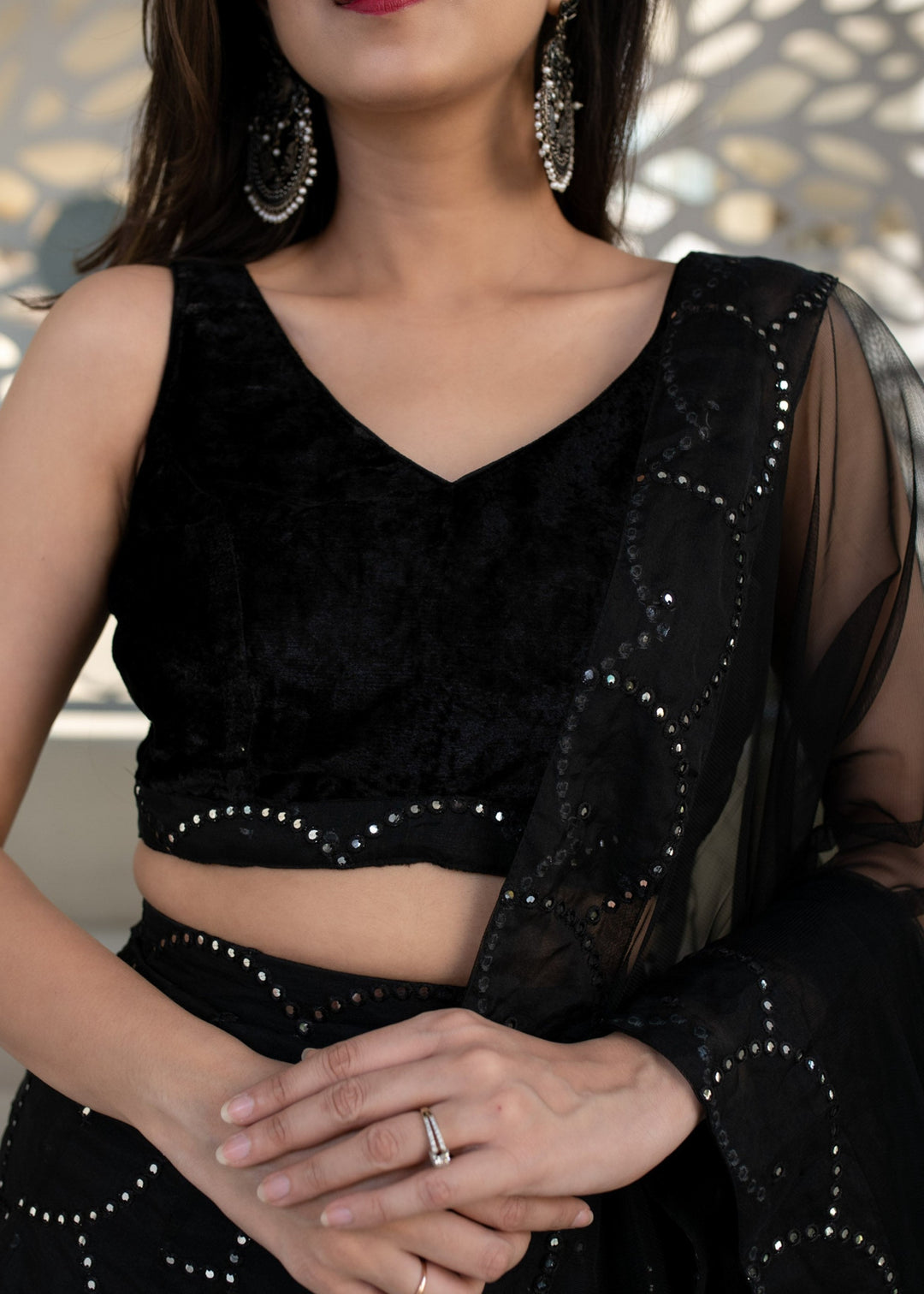 Ink Black Georgette Lehenga Choli With Sequins Zari Embroidered Work