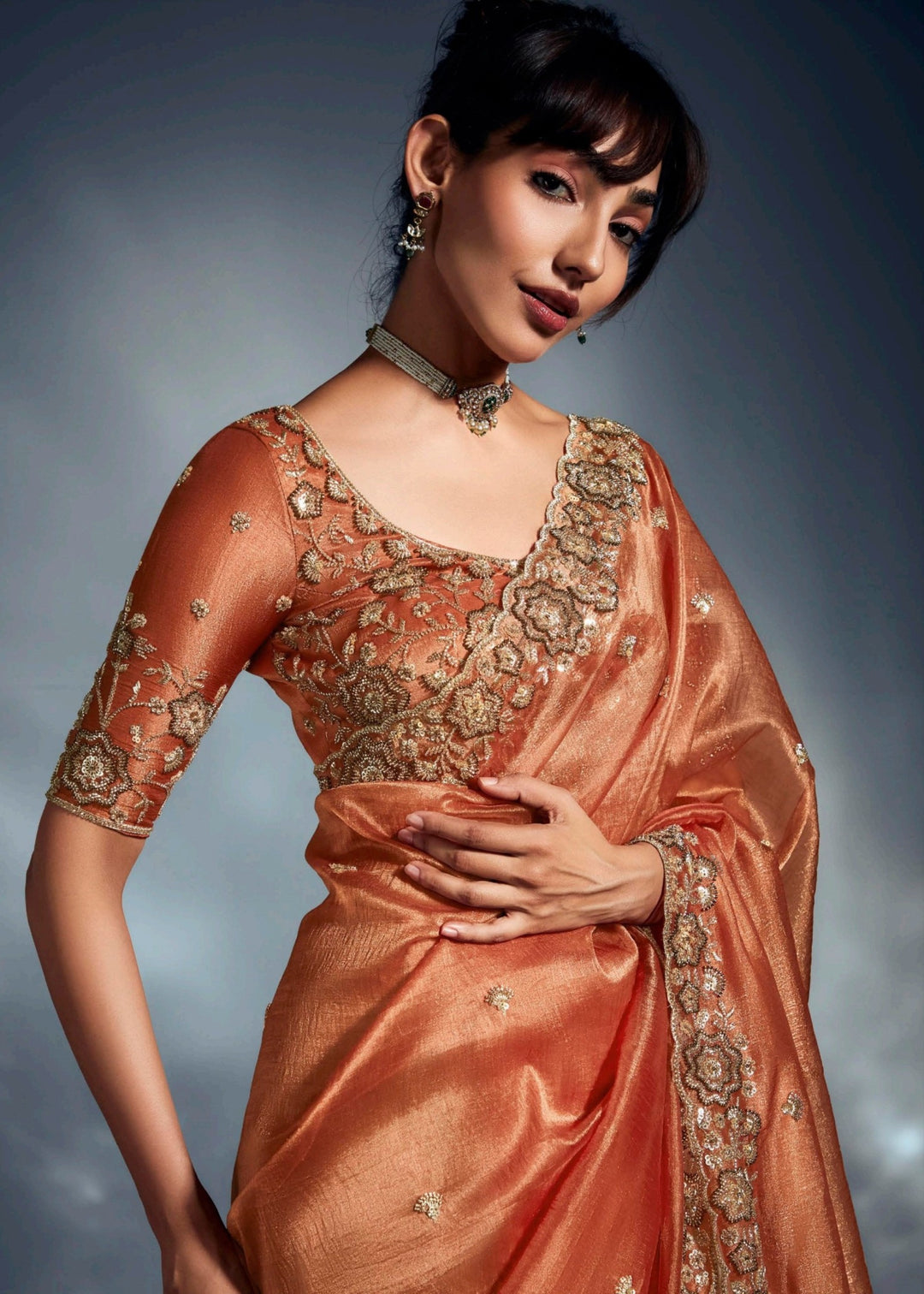 Orange Pure Fancy Saree with Hand Worked Border