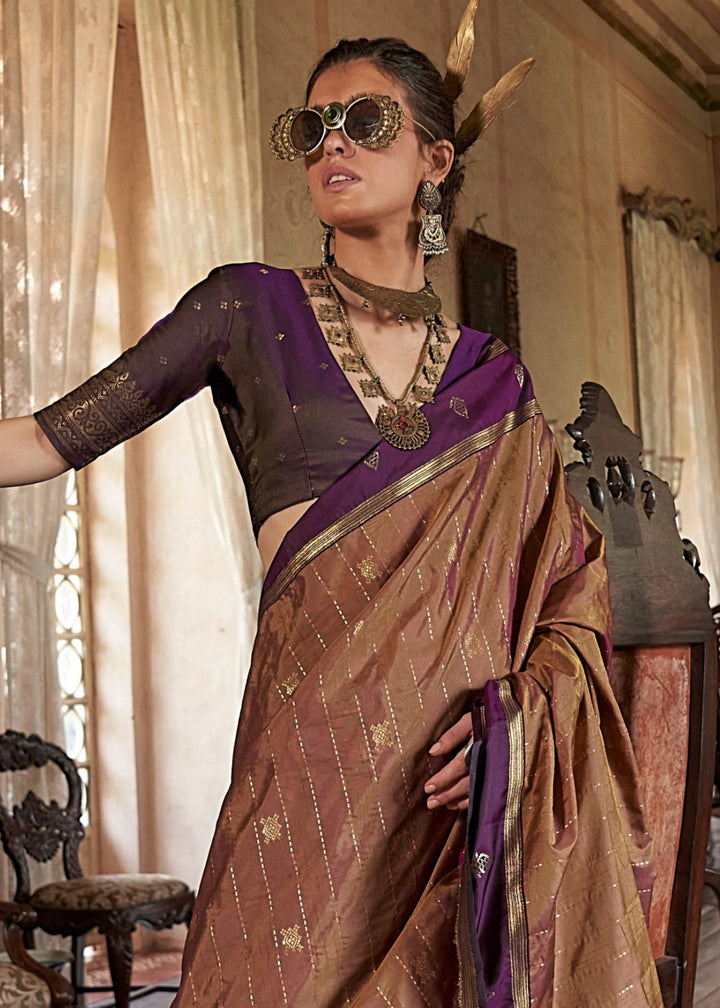 Brown Tussar Silk Handloom Weaving Saree