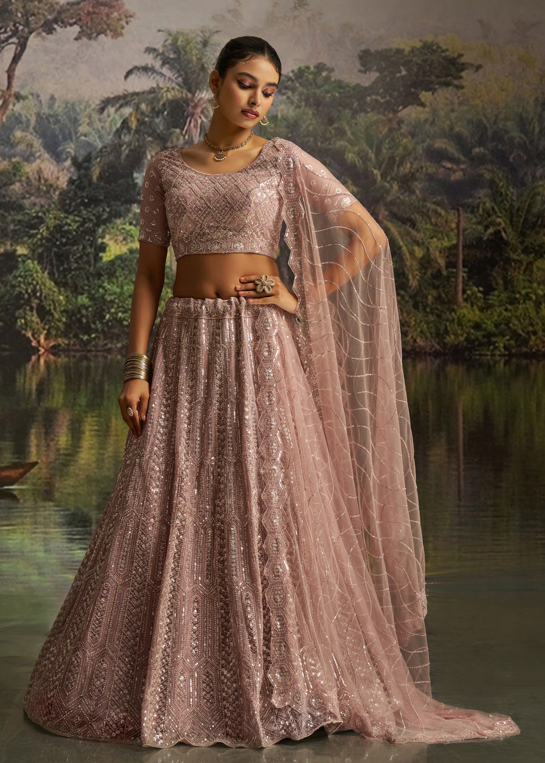 Soft Blush Pink Soft Net Lehenga With Embroidery