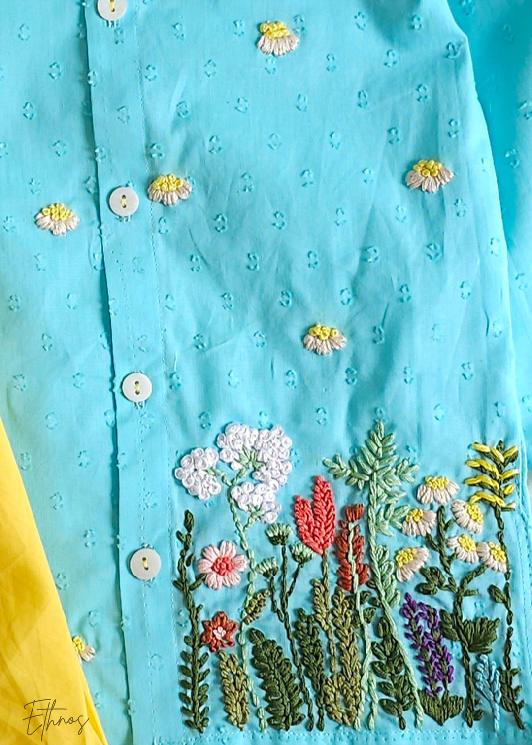 Organic Cotton Blue Kurta with Patiyala Pants - Garden