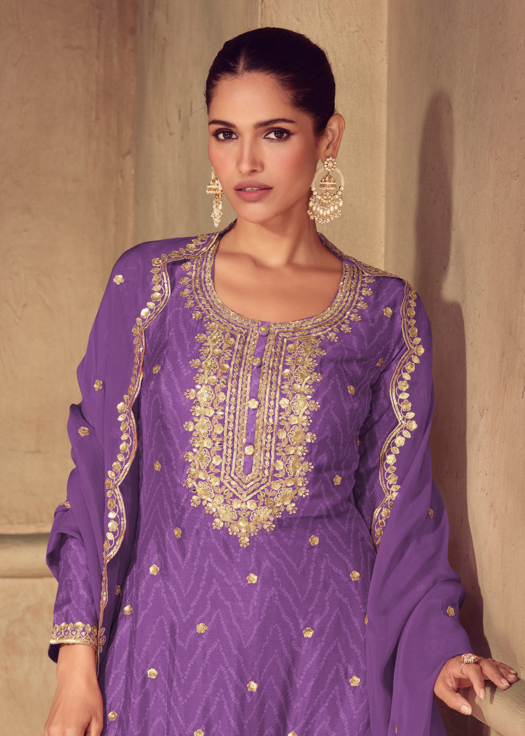 Violet Chinon Digital Print Salwar Suit
