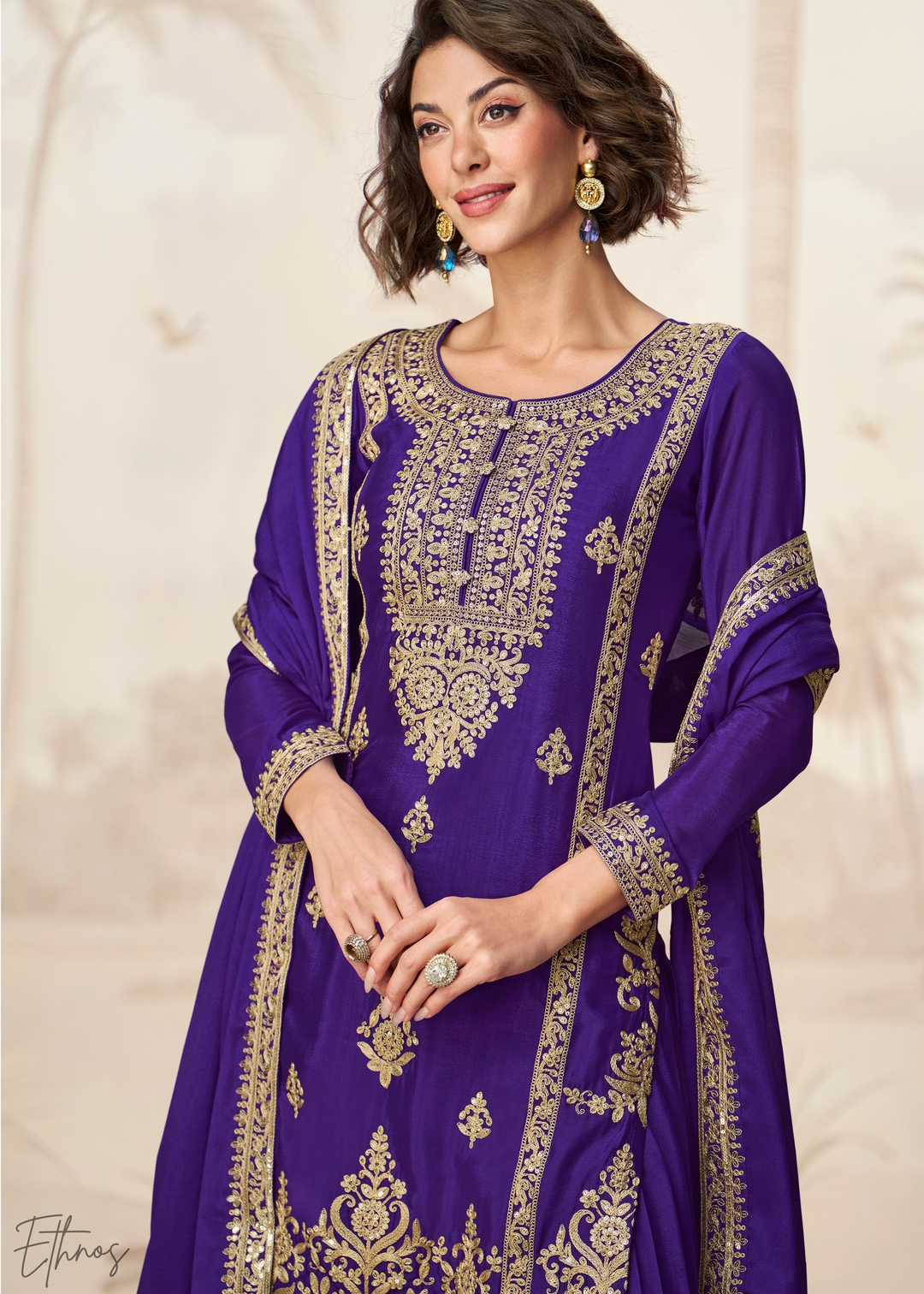 Cadbury Purple Chinon Silk Palazzo Suit