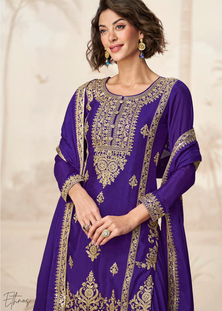Cadbury Purple Chinon Silk Palazzo Suit
