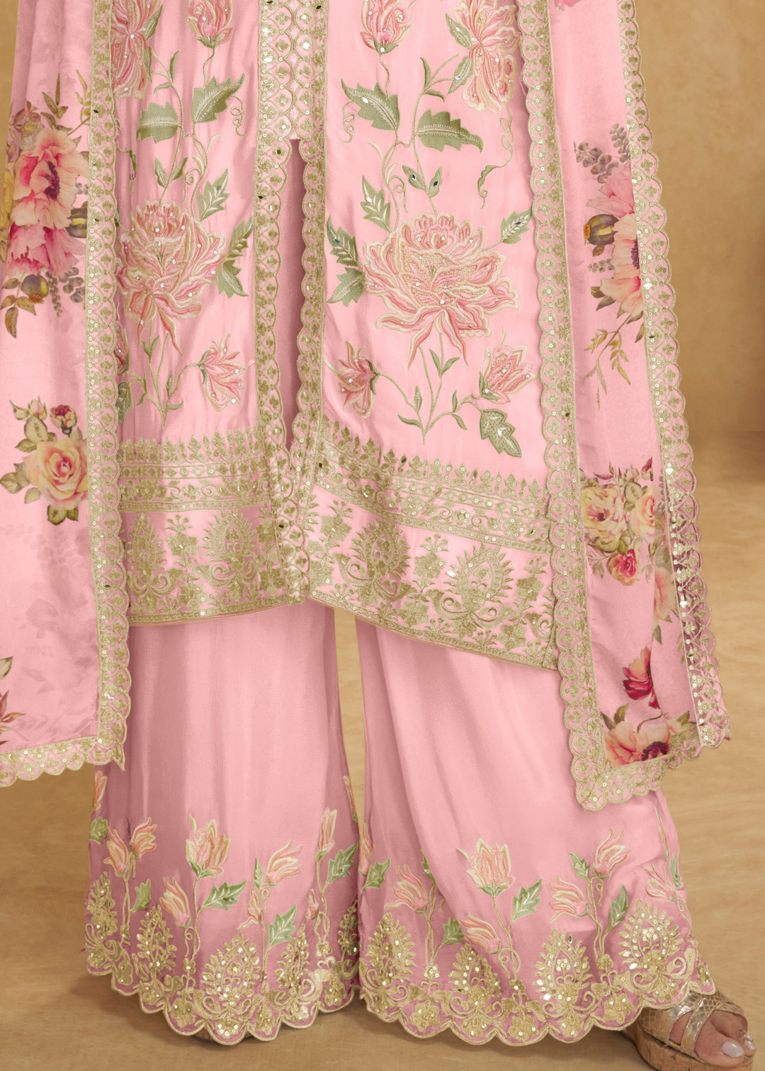 Soft Pastel Pink Chinon Palazzo Suit