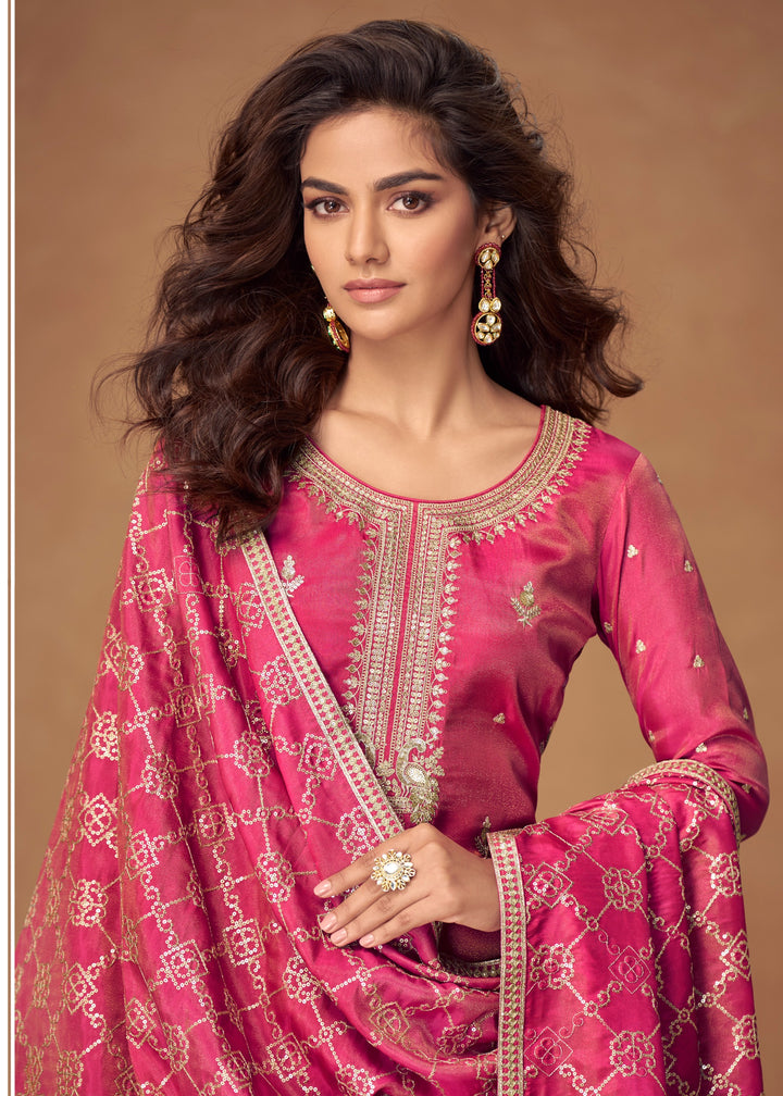 Bright Magenta Pink Silk Salwar Suit
