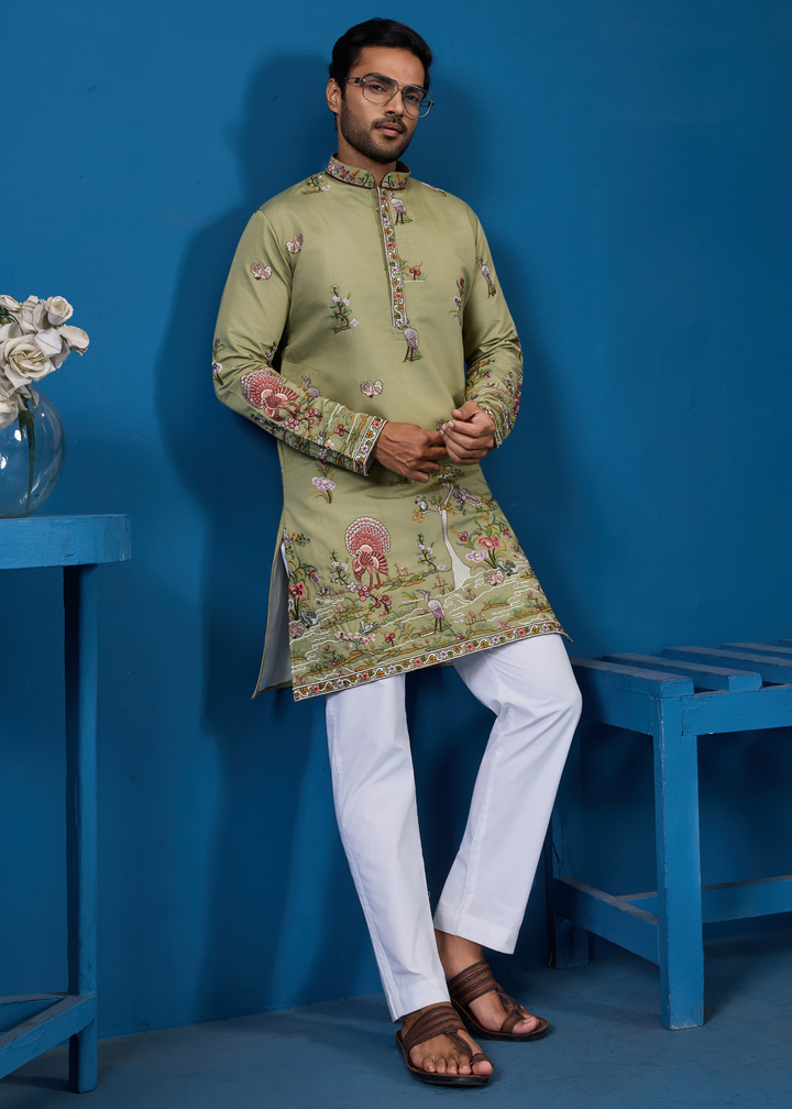 Olive Mist Mens Wear Kurta with Pant