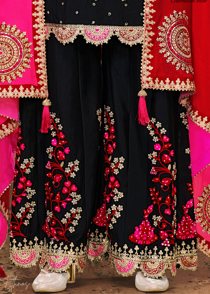 Soot Black Chinon Silk Palazzo Suit