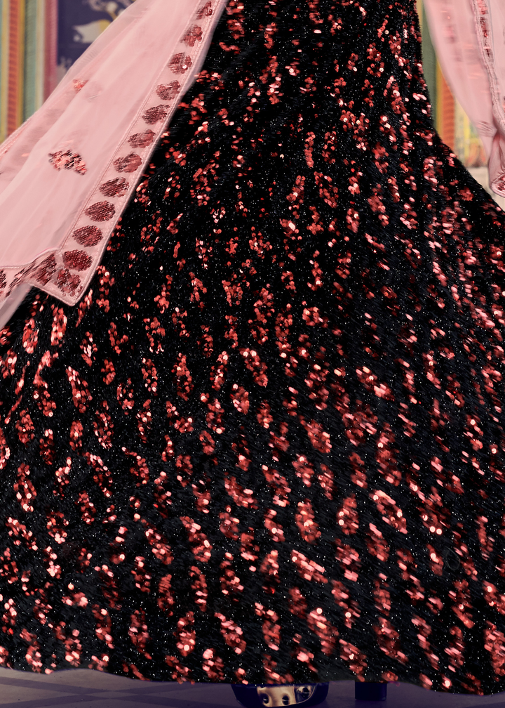 Black & Pink Designer Lehenga Choli with Sequins work