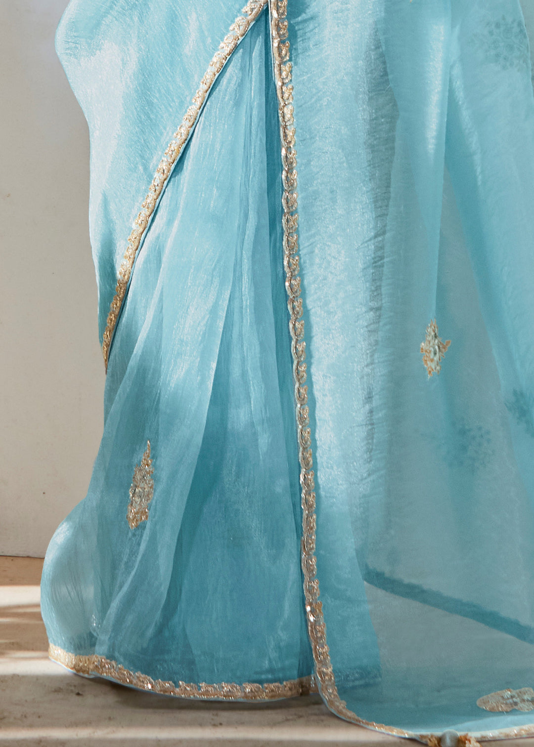 Sky Blue Fancy Silk Saree With Printed Blouse
